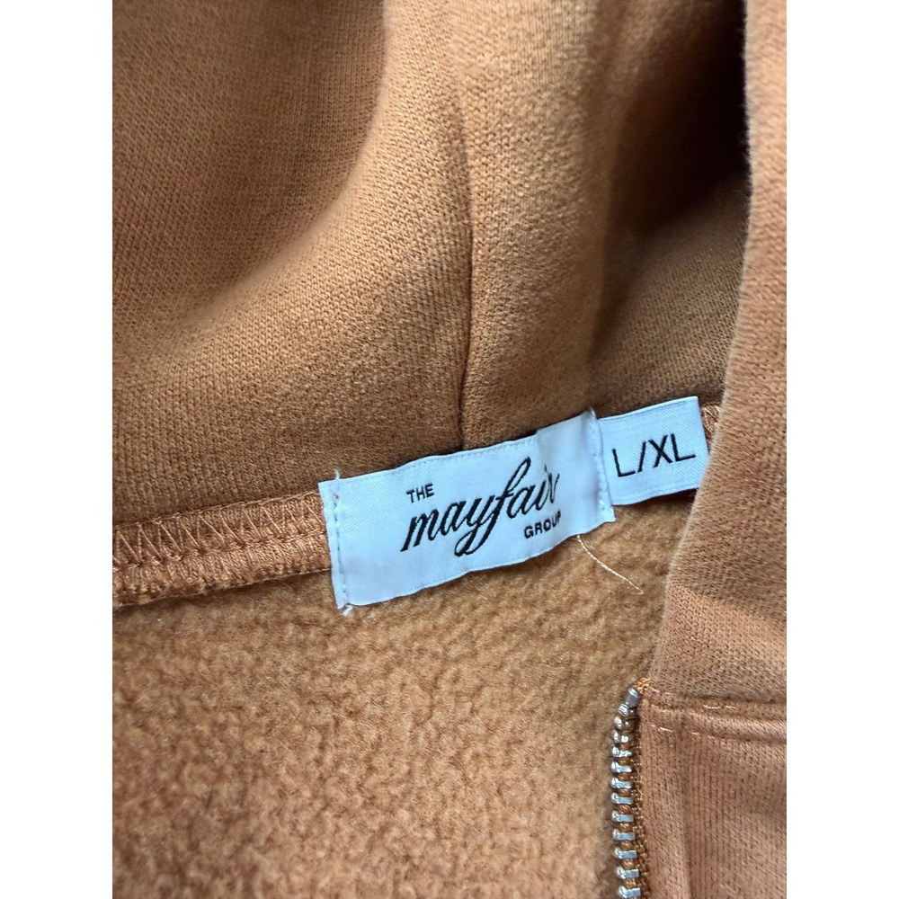 The Mayfair Group Cancelled Plans Zip Up Hoodie Brown Pink Puff Print L/XL - Picture 8 of 14